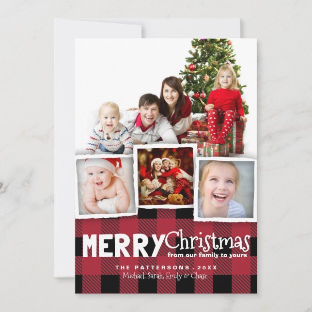 Country Rustic Plaid Merry Christmas Photo Card (Front)