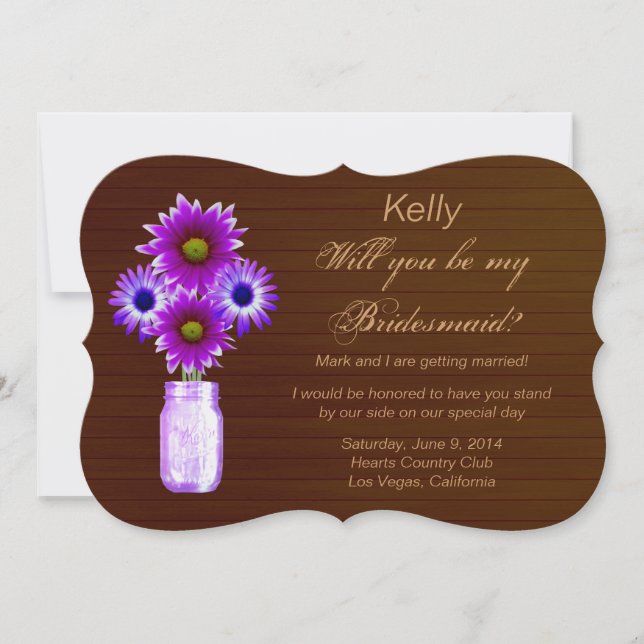 Country Rustic Purple Mason Jar Bridesmaid Card (Front)
