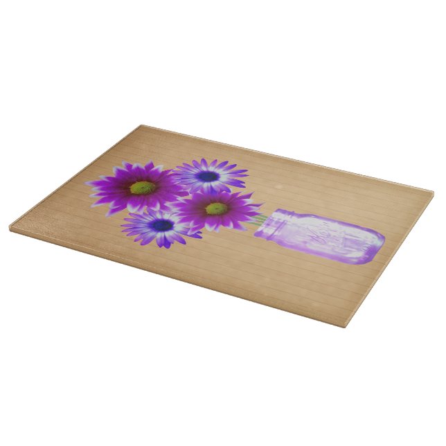 Country Rustic Purple Mason Jar Cutting Board (Corner)