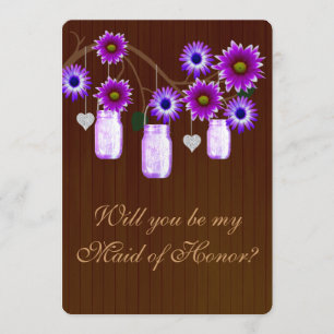 Country Rustic Purple Mason Jar Maid Of Honour Car Invitation