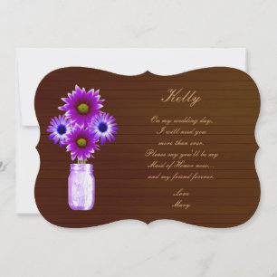 Country Rustic Purple Mason Jar Maid Of Honour Car Invitation