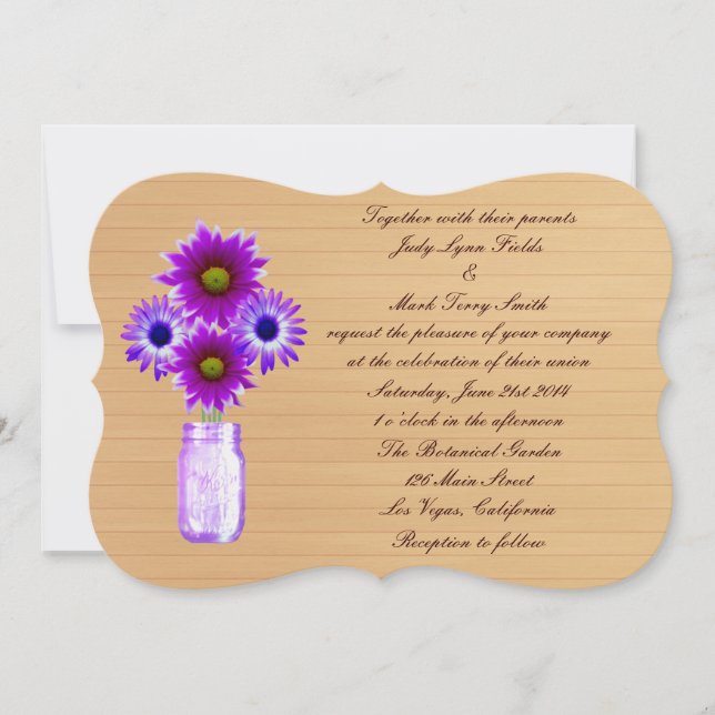 Country Rustic Purple Mason Jar Wedding Invitation (Front)