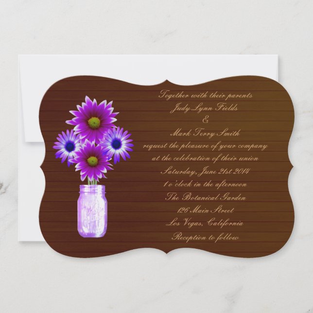 Country Rustic Purple Mason Jar Wedding Invitation (Front)
