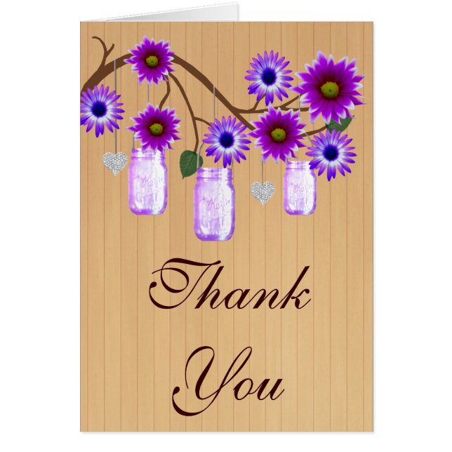 Country Rustic Purple Mason Jars Thank You Card (Front)