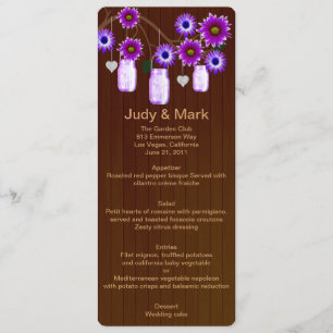 Country Rustic Purple Mason Jars Wedding Menu Card