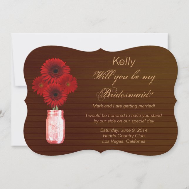 Country Rustic Red Mason Jar Bridesmaid Card (Front)