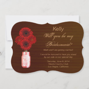 Country Rustic Red Mason Jar Bridesmaid Card