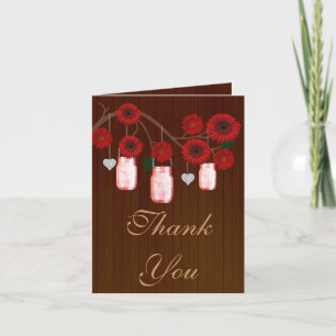 Country Rustic Red Mason Jars Thank You Card