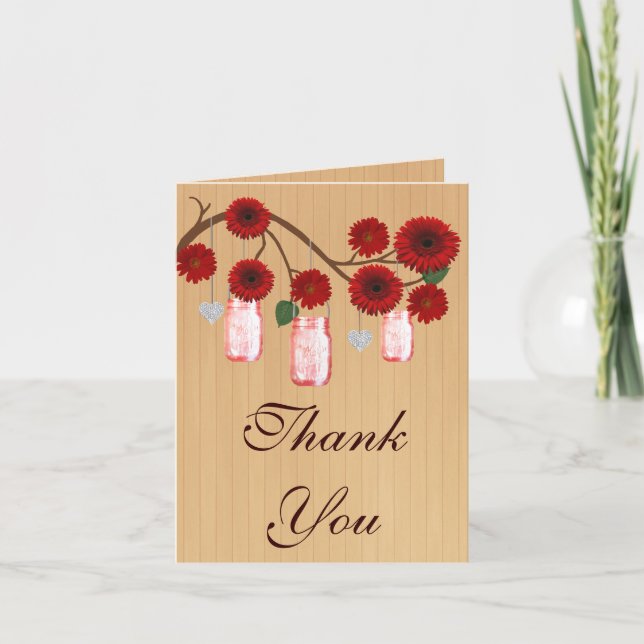 Country Rustic Red Mason Jars Thank You Card (Front)