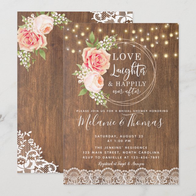 Country Rustic Rose Lace Bridal Shower Invitation (Front/Back)
