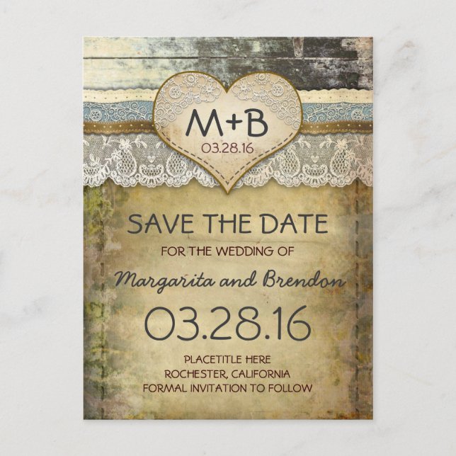 country rustic save the date postcards (Front)