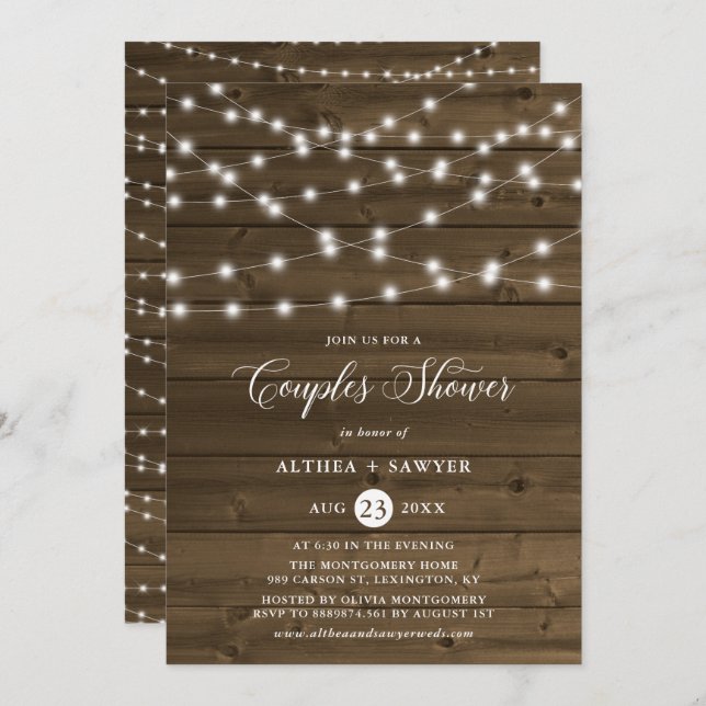 Country Rustic String Lights Couples Shower Invite (Front/Back)