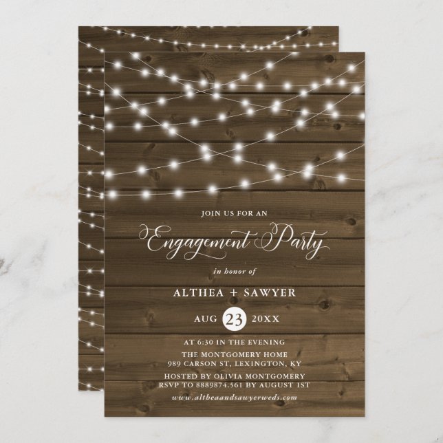 Country Rustic String Lights Engagement Party Invitation (Front/Back)