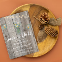 Country Rustic String Lights Jars Wildflower Wood