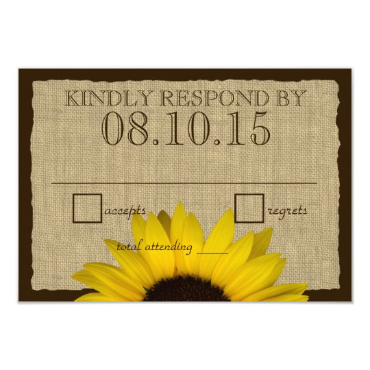 Country Rustic Sunflower and Burlap Reply Card