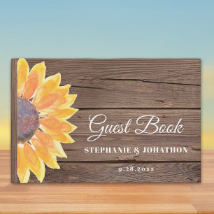 Country Rustic Sunflower Barn Wood Wedding  Guest Book