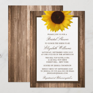 Country Rustic Sunflower Brown Wood Bridal Shower Invitation