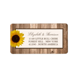 Country Rustic Sunflower & Brown Wood Wedding Label