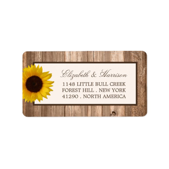 Country Rustic Sunflower & Brown Wood Wedding Label (Front)