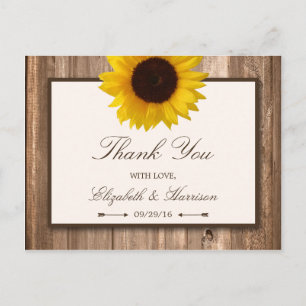 Country Rustic Sunflower & Brown Wood Wedding Postcard