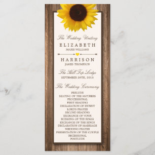 Country Rustic Sunflower & Brown Wood Wedding Program