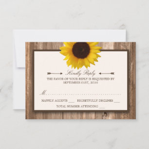 Country Rustic Sunflower & Brown Wood Wedding RSVP Card