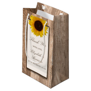 Country Rustic Sunflower & Brown Wood Wedding Small Gift Bag