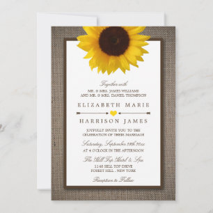 Country Rustic Sunflower & Burlap Wedding Invitation