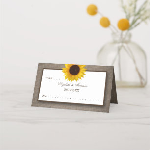 Country Rustic Sunflower & Burlap Wedding Place Card