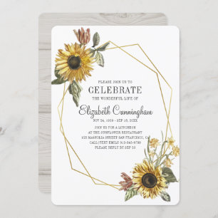 Country Rustic Sunflower Floral Geometric Memorial Invitation