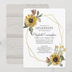 Country Rustic Sunflower Floral Geometric Memorial Invitation