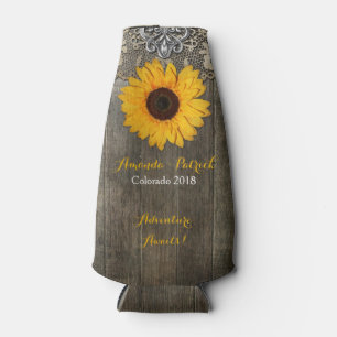 Country Rustic Sunflower Lace  Wedding Can Cooler