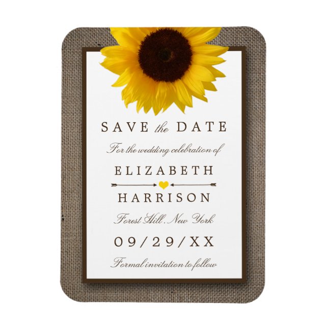 Country Rustic Sunflower On Burlap Save The Date Magnet (Vertical)