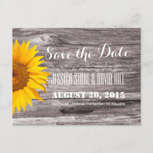Country Rustic Sunflower Wood Save the Date Announcement Postcard