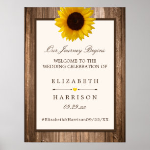 Country Rustic Sunflower & Wood Wedding Welcome Poster