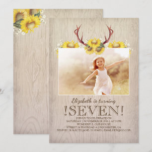 Country Rustic Sunflowers Birthday Photo Invitation