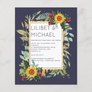 Country Rustic Sunflowers Burgundy Roses Wedding Flyer