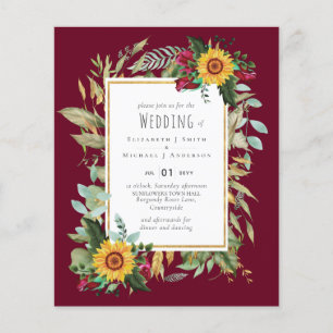 Country Rustic Sunflowers Burgundy Roses Wedding Flyer