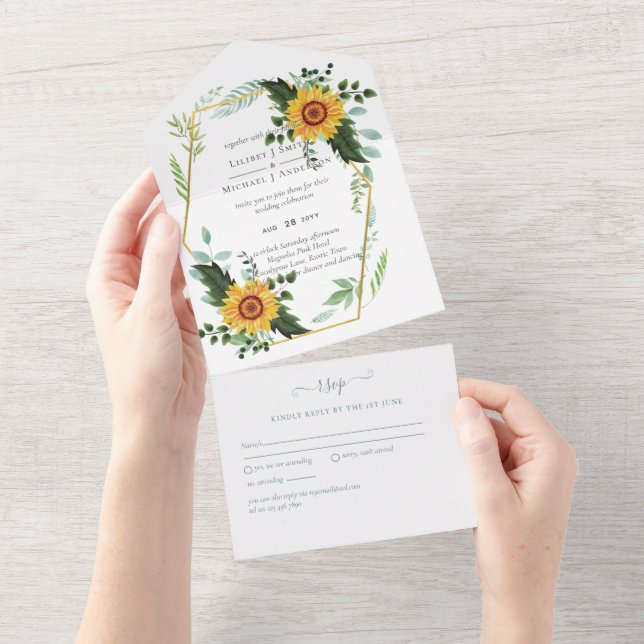 Country Rustic Sunflowers Greenery Wedding Budget All In One Invitation (Tearaway)