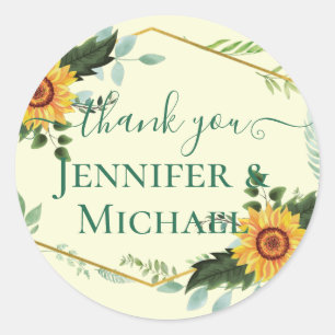 Country Rustic Sunflowers Greenery Wedding Budget Classic Round Sticker