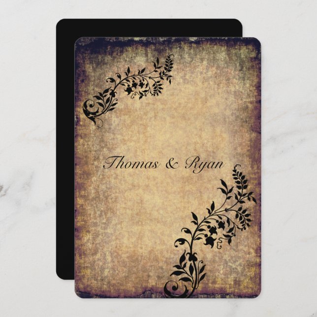 Country Rustic, Vintage Paper, Wedding Invitation (Front/Back)