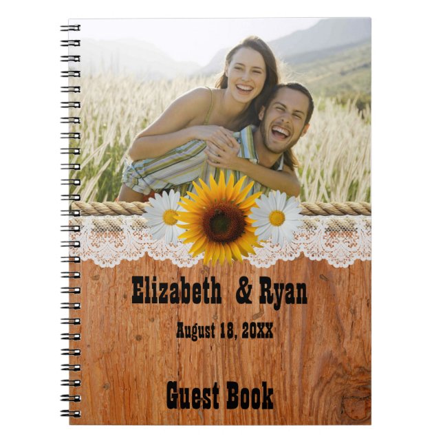 Country Rustic Wedding, Sign in Book, Sunflower Notebook (Front)