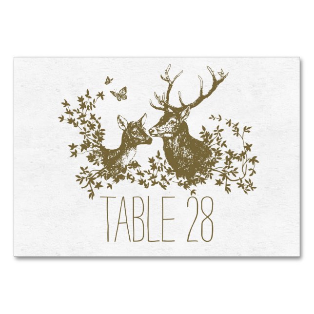 Country rustic wedding table number card with deer (Front)