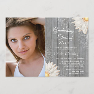 Country rustic white daisy photo graduation party invitation
