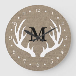 Country Rustic White Deer Antlers Large Clock