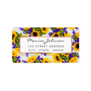 Country Rustic White Wood Purple Yellow Sunflower Label