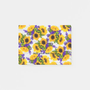 Country Rustic White Wood Purple Yellow Sunflower Post-it Notes