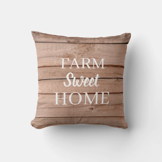 Country Rustic Wood Farm Sweet Home Cushion (Front)