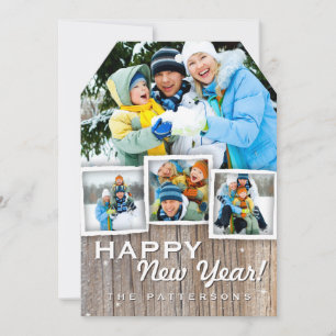 Country Rustic Wood Happy New Year Photo Card