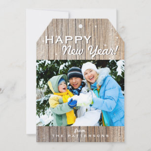 Country Rustic Wood Happy New Year Photo Card